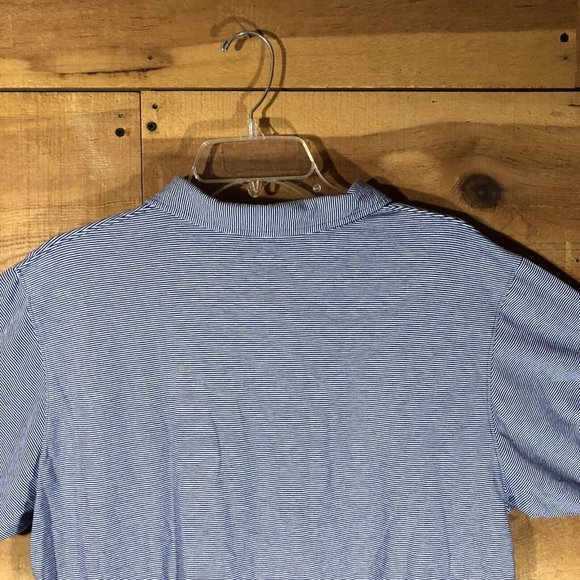 B. Draddy Polo Golf Shirt Mens Size Large OS Logo Pocket Pinstripe Blue EUC - Picture 9 of 12